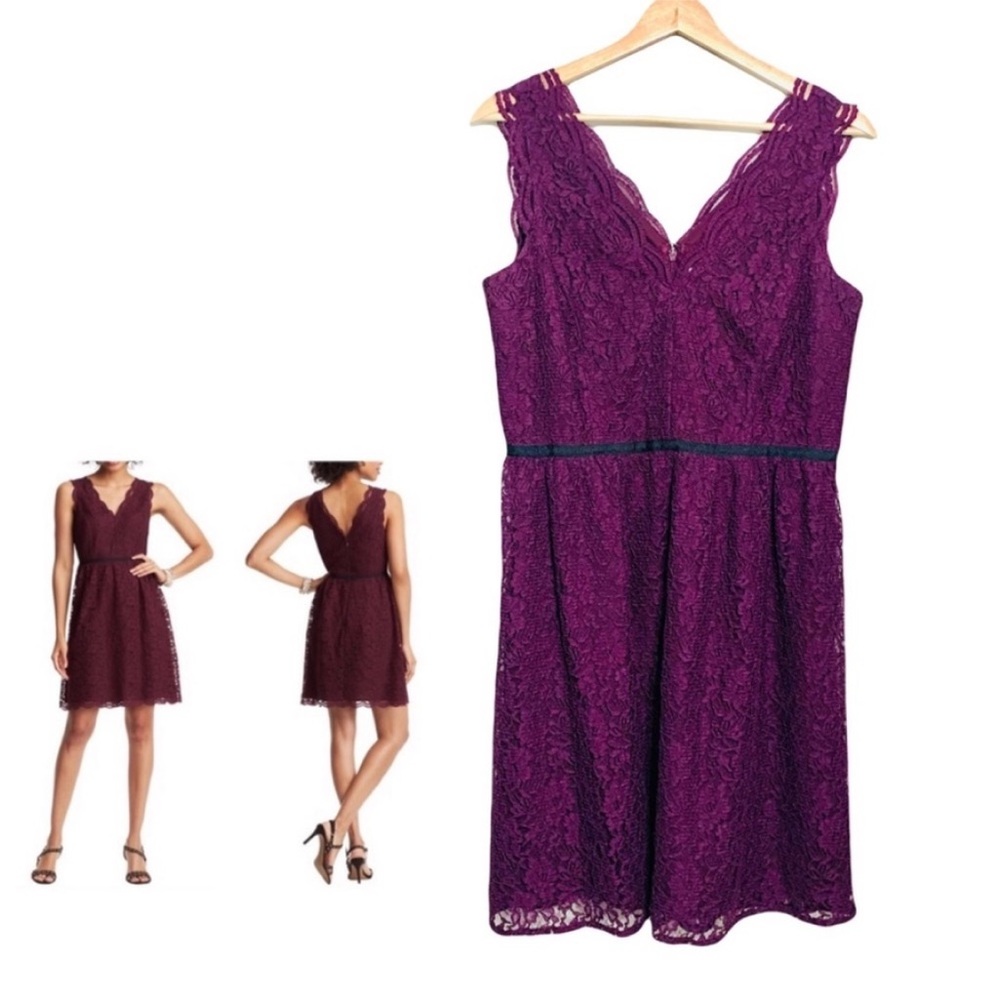 Ann Taylor Loft Burgundy V Neck Stretch Lace Midi Dress Size 6 Party Dress